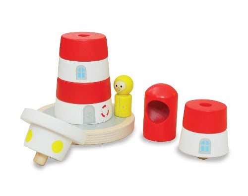 Deer Industries, Wooden Toy Lighthouse Stacker, Stacker Toy, Toys for Toddlers, Toys for mobile play