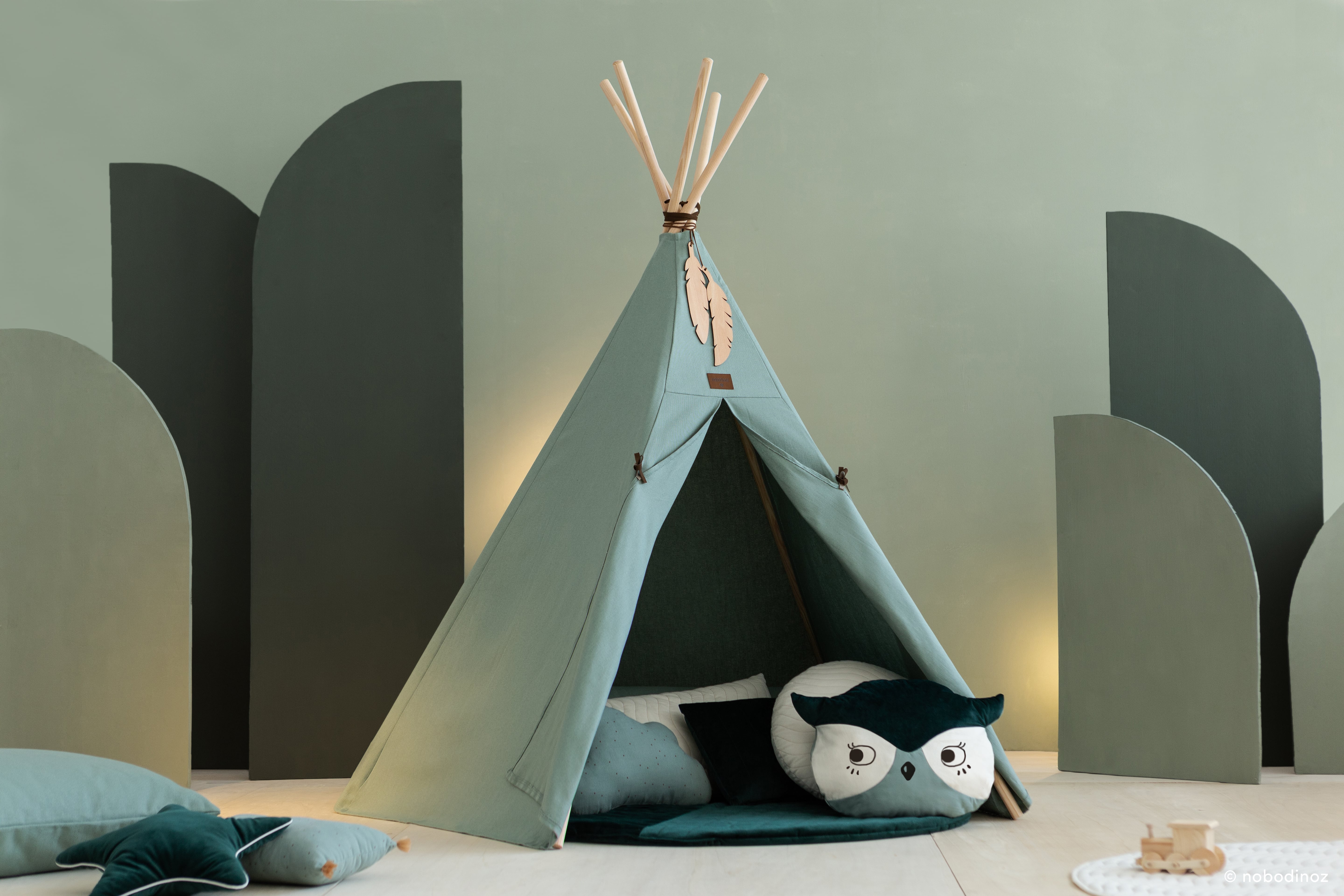 Green kids tipi tent from Nobodinoz, kids tipi tent, children tipi tent, available in Singapore