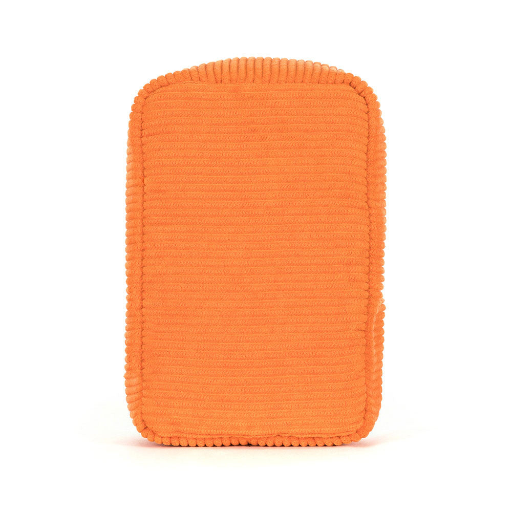 Plush toy with two gray fish inside an orange and blue container labeled 'Sardinas'. Jellycat Stuffed Toy. Available in Singapore