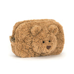 Fluffy brown bear-shaped pouch, bartholomew bear jellycat singapore