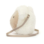 Plush lamb-shaped bag with a strap. Jellycat little lamb, available in Singapore