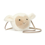 Plush lamb-shaped bag with a strap. Jellycat little lamb, available in Singapore