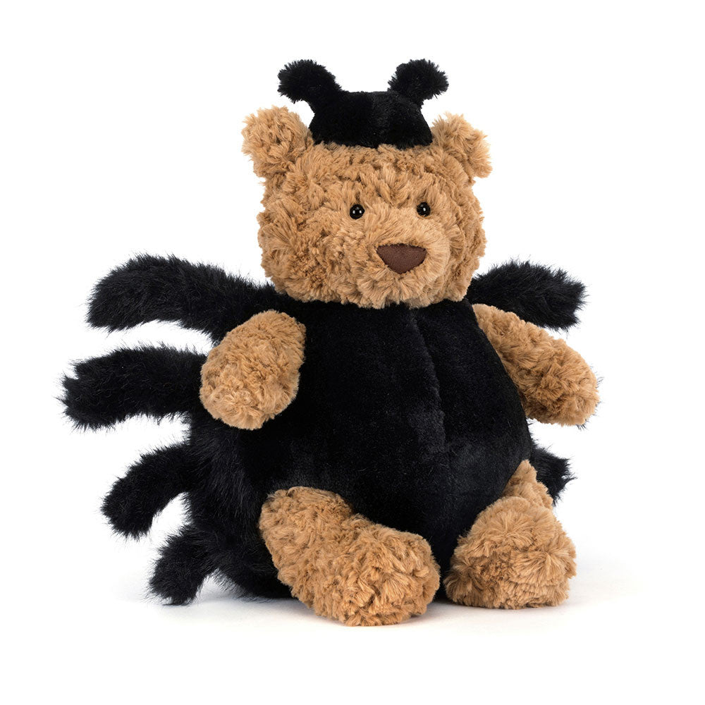 Plush toy bear in a black spider costume, jellycat singapore, jellycat halloween