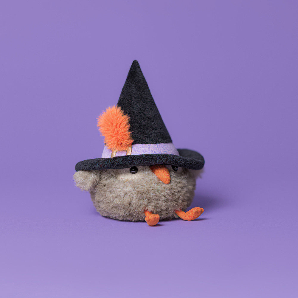 Plush toy resembling a creature with a witch hat, jellycat halloween, jellycat singapore