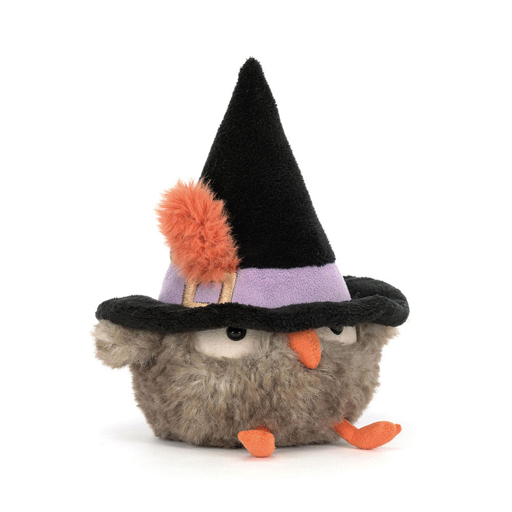 Plush toy resembling a creature with a witch hat, jellycat halloween, jellycat singapore