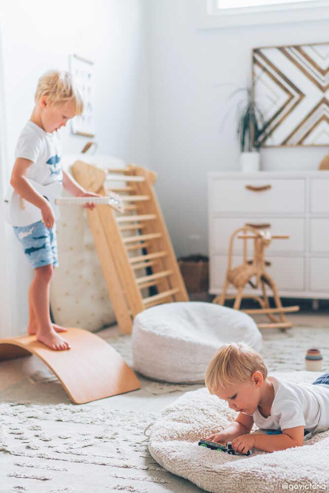 A round pearl grey pouf made of cotton, with a textured surface, kids bean bags and poufs Singapore