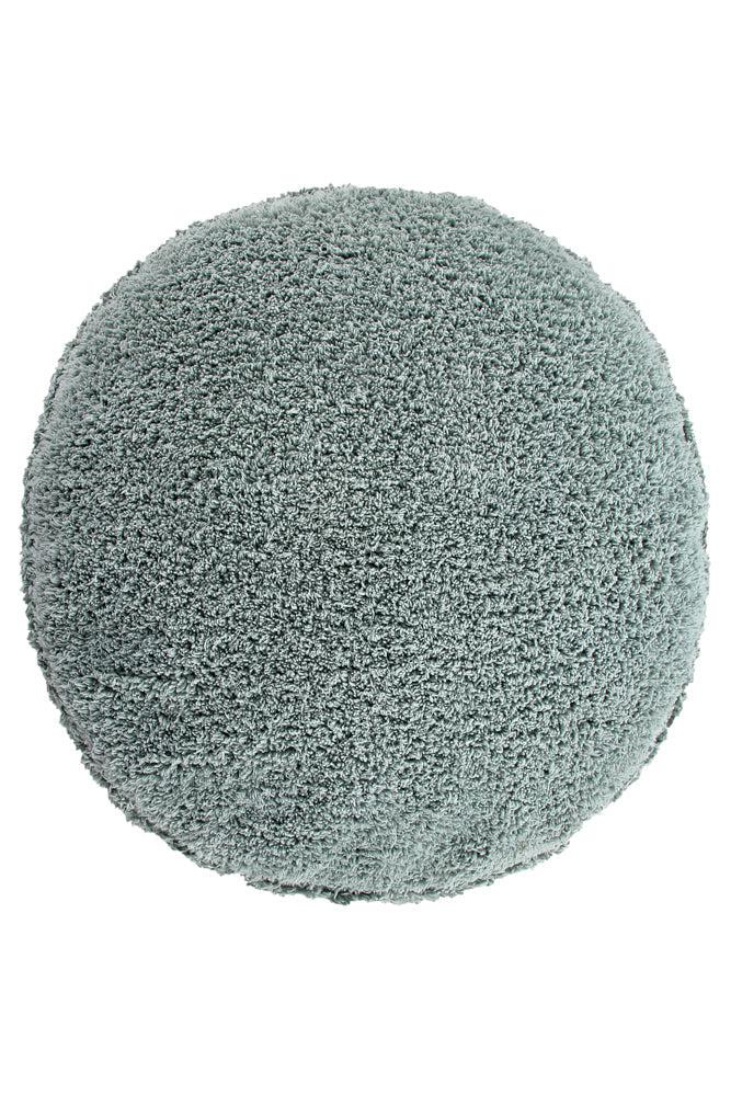 A round vintage blue pouf made of cotton, with a textured surface and a visible carrying handle, kids bean bags and poufs in Singapore