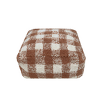 A square-shaped pouf with a brown and white checkered pattern, designed for children's rooms, kids bean bags and poufs Singapore