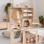 A square-shaped pouf with a brown and white checkered pattern, designed for children's rooms, kids bean bags and poufs Singapore