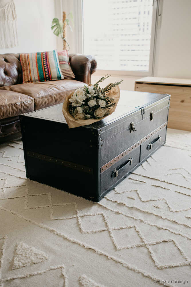 A rectangular, flatweave washable rug with a geometric pattern in a natural color. Kids Rugs Singapore