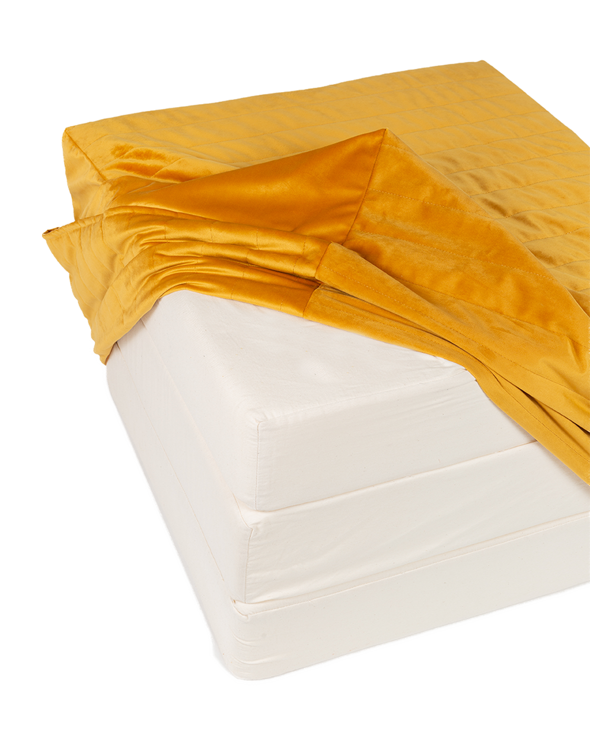 A yellow Nobodinoz Eco-Velvet Sleepover Mattress Bean Bag, convertible bean bag to mattress, kids bean bags and poufs Singapore