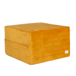 A yellow Nobodinoz Eco-Velvet Sleepover Mattress Bean Bag, convertible bean bag to mattress, kids bean bags and poufs Singapore