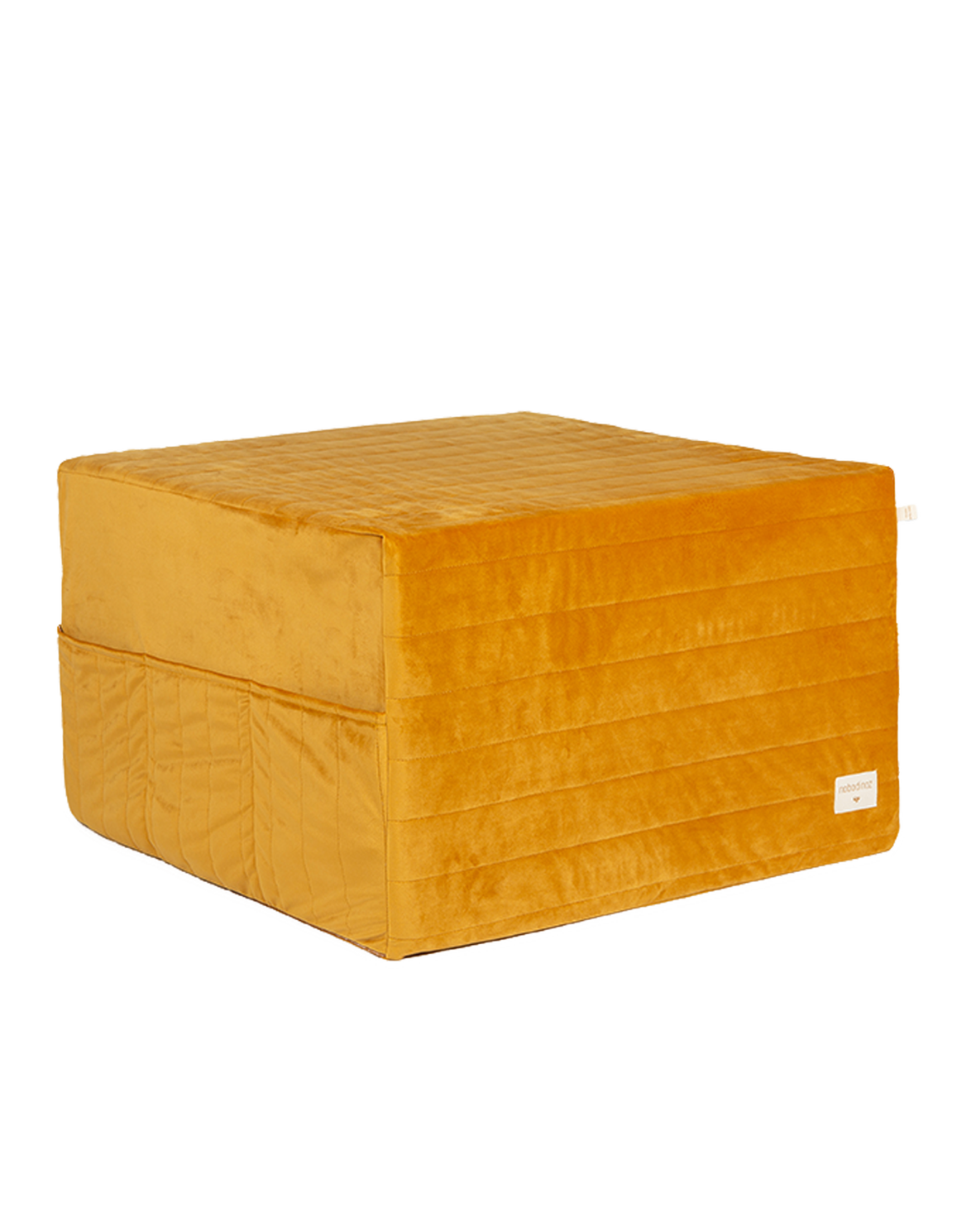 A yellow Nobodinoz Eco-Velvet Sleepover Mattress Bean Bag, convertible bean bag to mattress, kids bean bags and poufs Singapore