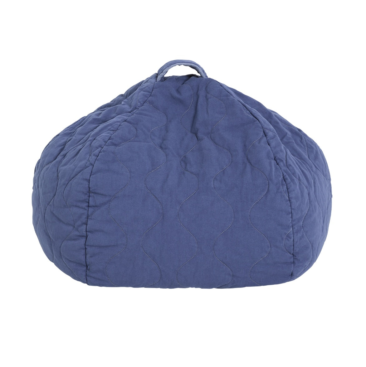 A round blue quilted beanbag made of cotton twill fabric, kids bean bags and poufs Singapore