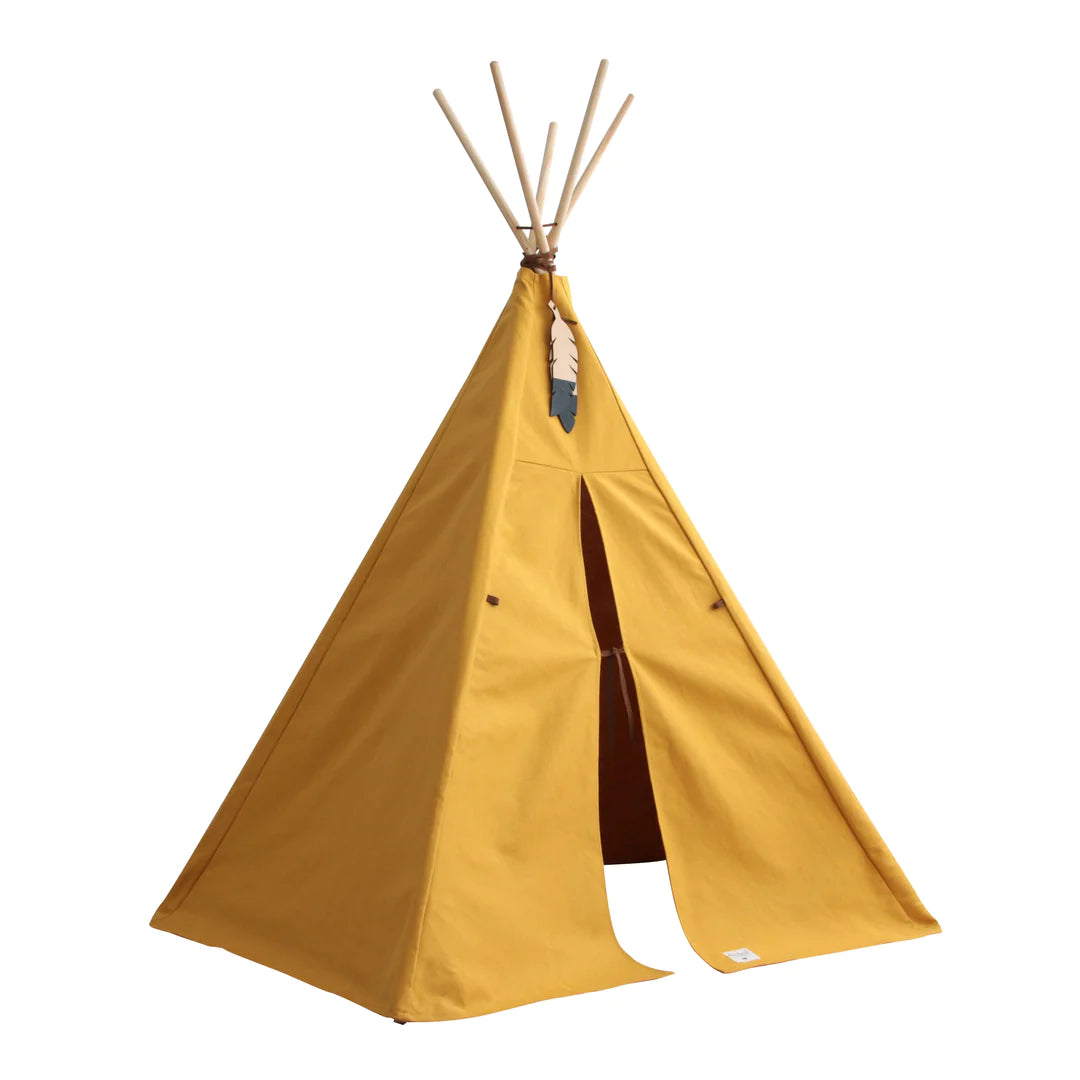 A yellow children's play tent, Tipi Nevada, made by Nobodinoz, available in Singapore