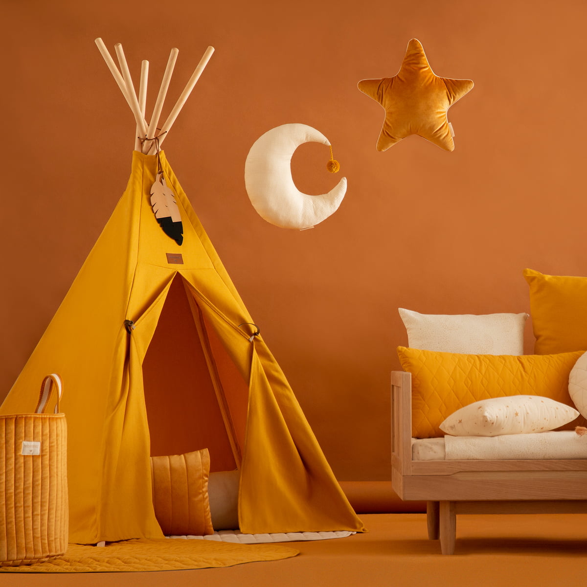 A yellow children's play tent, Tipi Nevada, made by Nobodinoz, available in Singapore