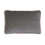 A double-sided rectangular cushion with one side in a solid velvet slate grey color and the other side featuring a red and white grid pattern, both sides appear soft and plush, available in Singapore