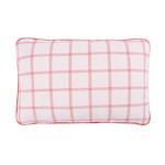 A double-sided rectangular cushion with one side in a solid velvet slate grey color and the other side featuring a red and white grid pattern, both sides appear soft and plush, available in Singapore