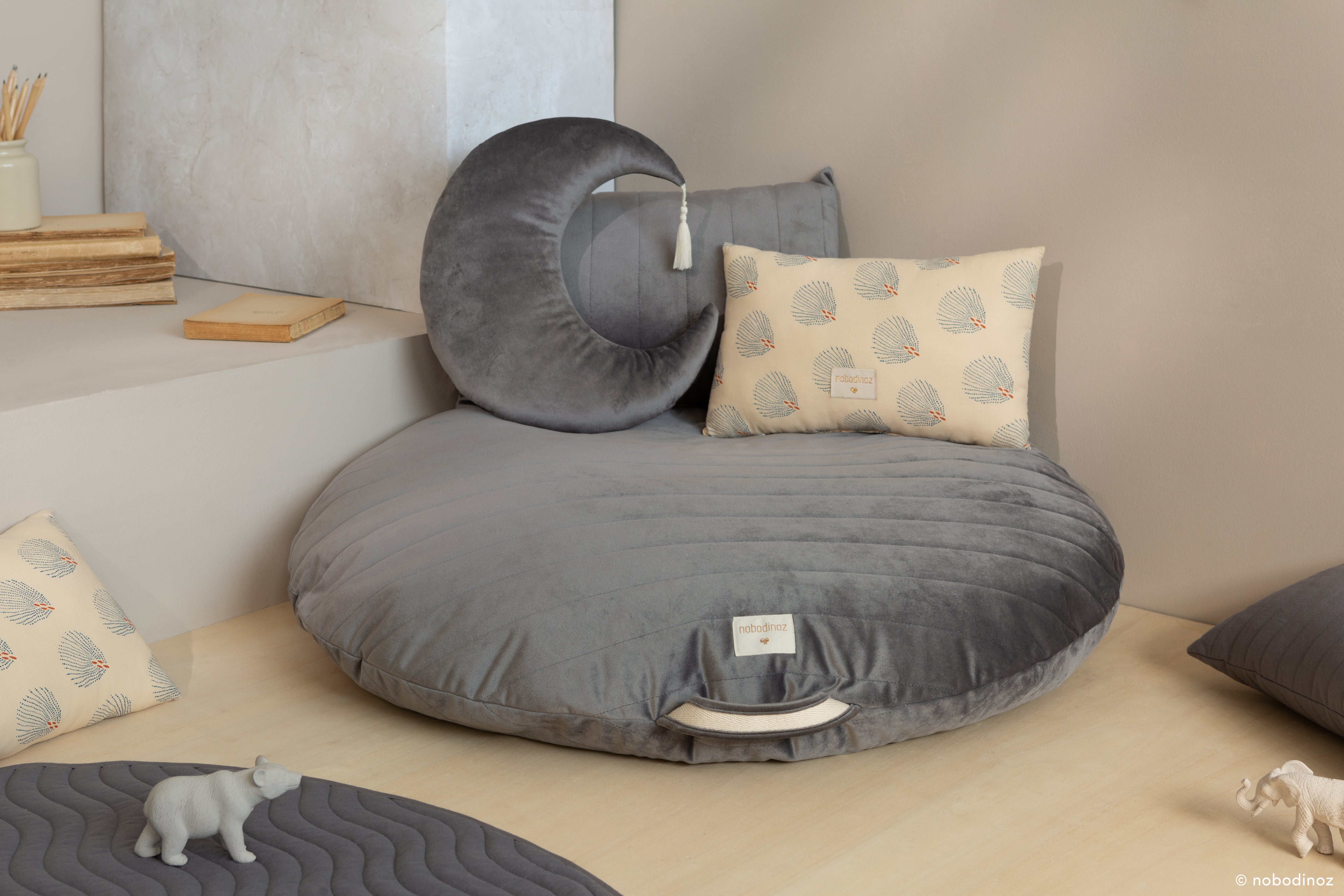Deer Indusries, Kids Decor Singapore, Nobodinoz Singapore, Grey Kids Bean Bag with removable cover