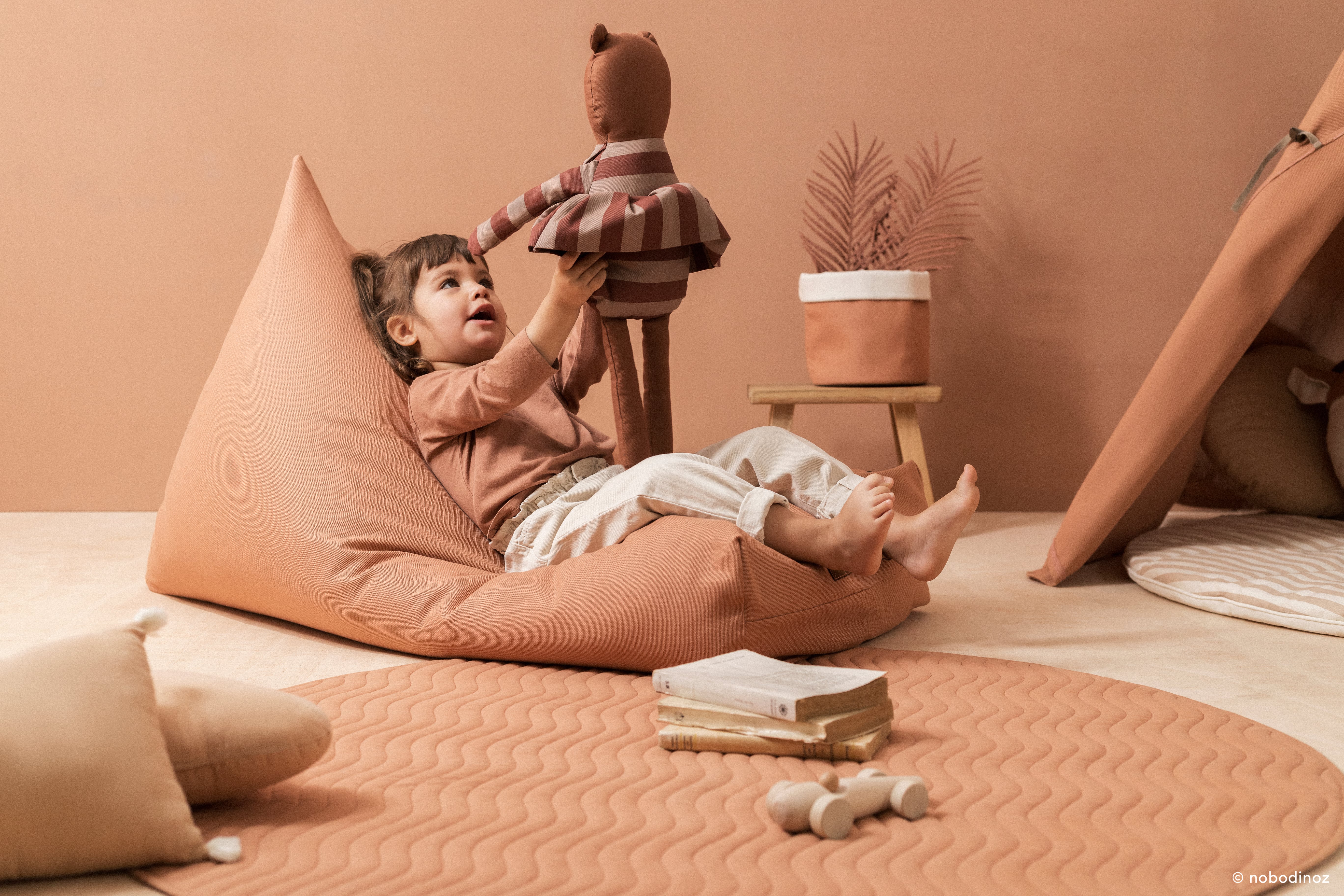 Nobodinoz Singapore, Deer Industries Kids Decor Accessories, Kids Decor Singapore, Kids Bean Bags Singapore, Kids Poufs Singapore, Children Bean Bag with removable covers, washable cover bean bag, Sienna Brown Oasis Bean Bag