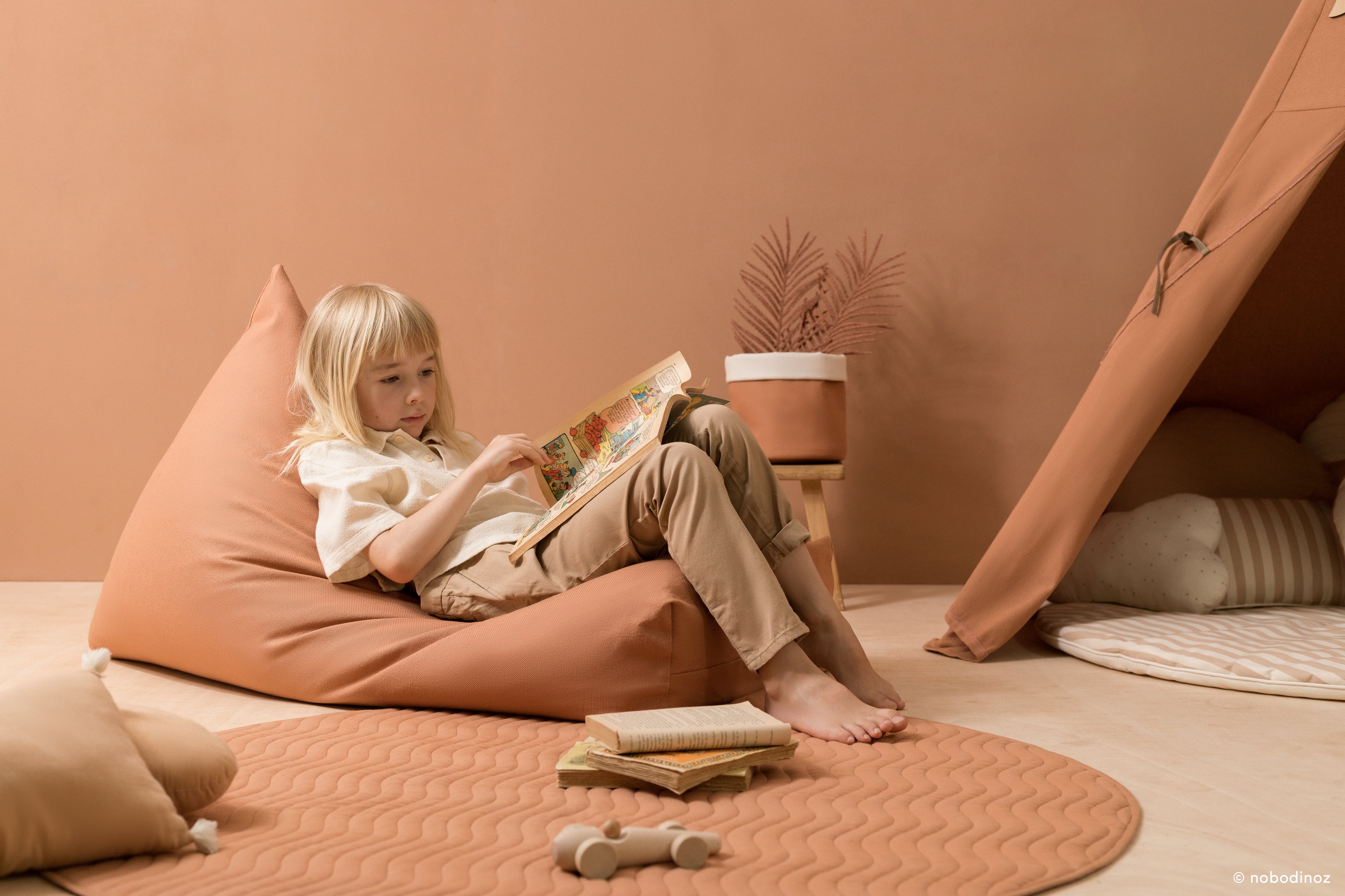 Nobodinoz Singapore, Deer Industries Kids Decor Accessories, Kids Decor Singapore, Kids Bean Bags Singapore, Kids Poufs Singapore, Children Bean Bag with removable covers, washable cover bean bag, Sienna Brown Oasis Bean Bag