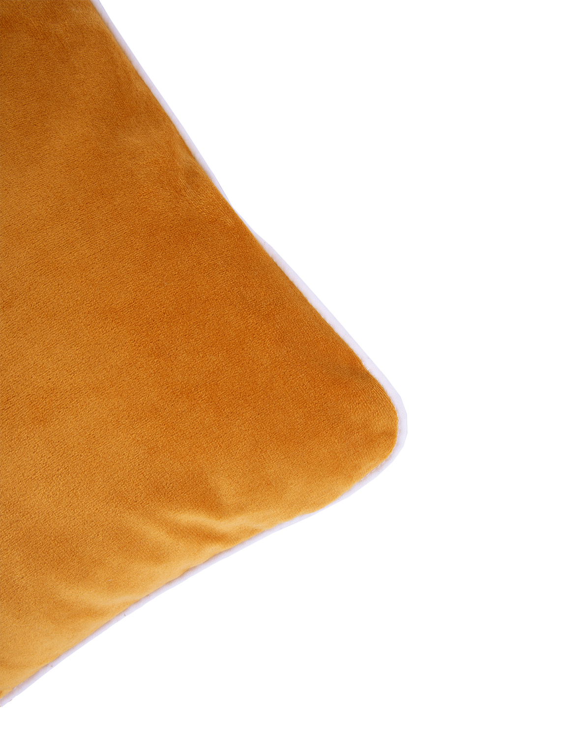 A double-sided rectangular cushion with one side in yellow recycled velvet and red grid print.