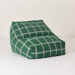 A green white windowpane patterned Nobodinoz Vibes armchair bean bag, kids bean bag and poufs Singapore