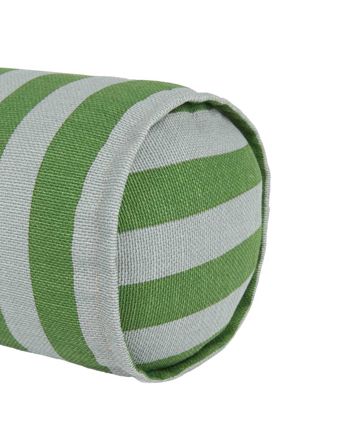A cylindrical cushion with green and blue stripes, pop decor cushion, bold cushion, eclectic cushions, available in Singapore