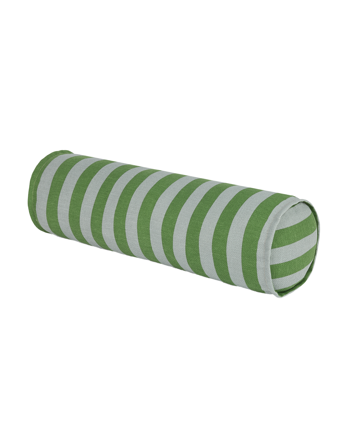 A cylindrical cushion with green and blue stripes, pop decor cushion, bold cushion, eclectic cushions, available in Singapore