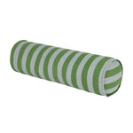 A cylindrical cushion with green and blue stripes, pop decor cushion, bold cushion, eclectic cushions, available in Singapore