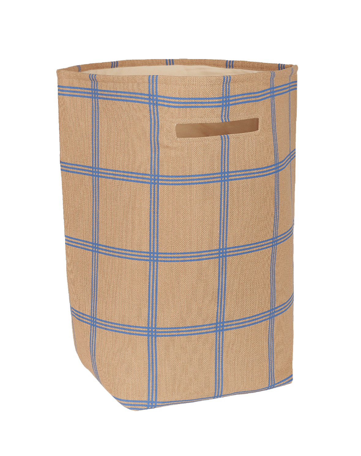 A large storage basket with a brown and blue windowpane pattern, nobodinoz kids storage basket, available in singapore