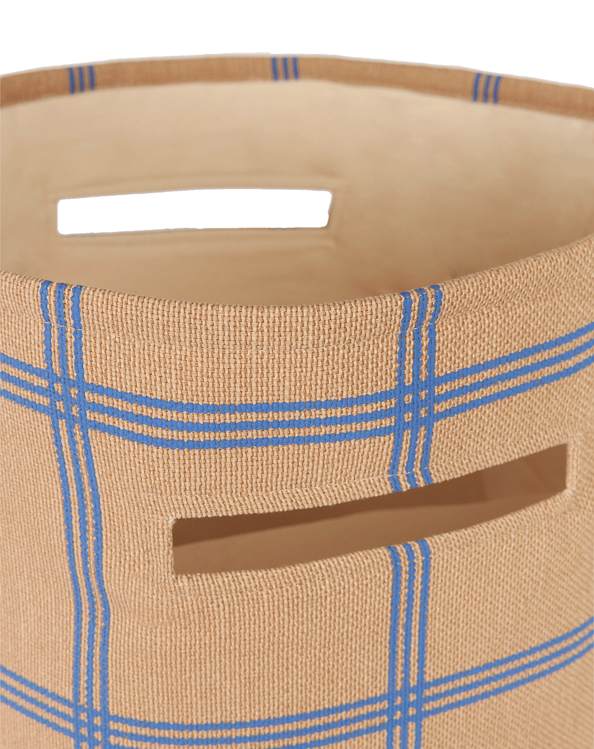 A large storage basket with a brown and blue windowpane pattern, nobodinoz kids storage basket, available in singapore