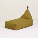 A green quilted long beanbag with an embroidered handle, kids bean bags and poufs Singapore