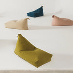 A green quilted long beanbag with an embroidered handle, kids bean bags and poufs Singapore