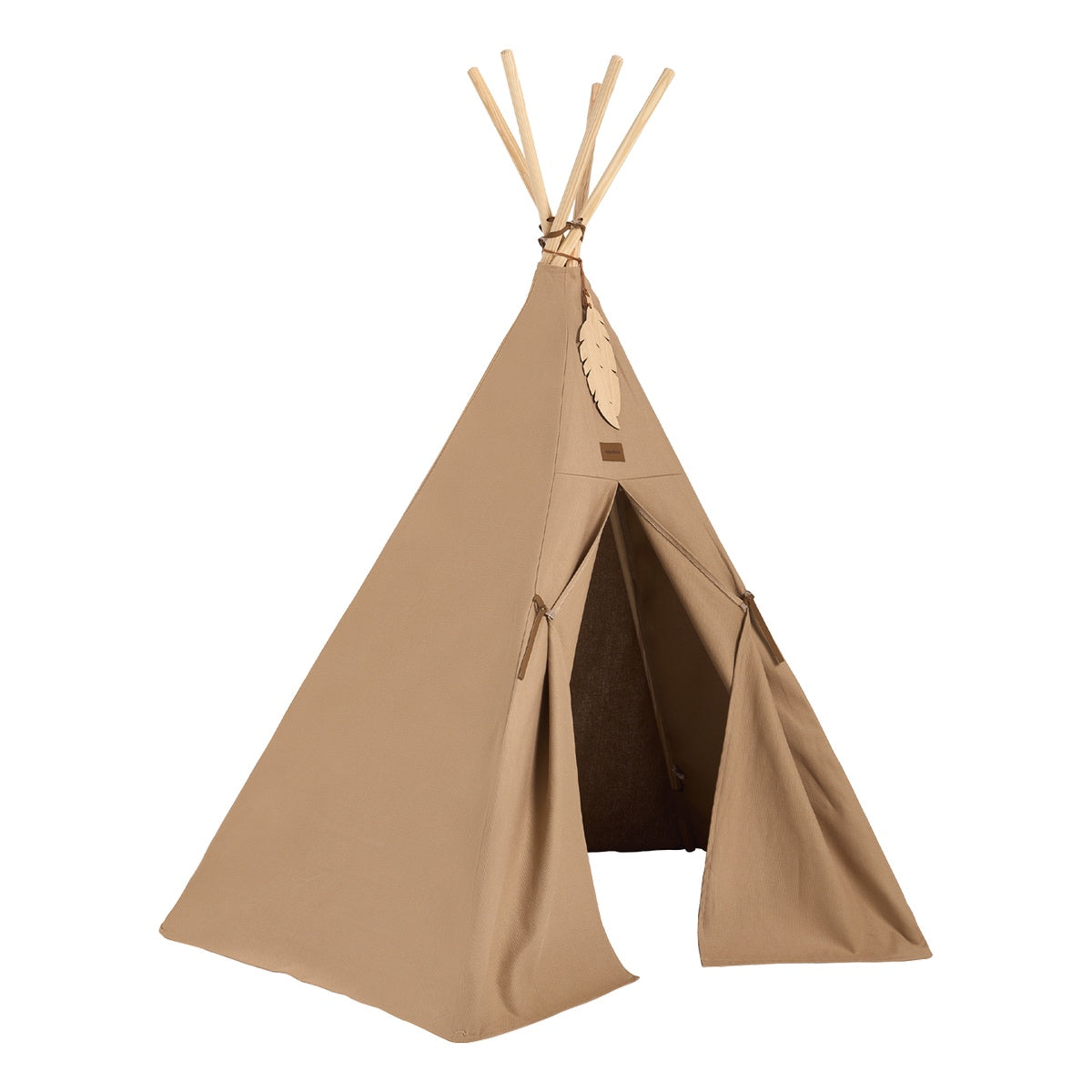 A beige Nobodinoz Tipi tent for kids in gender-neutral colour, kids tipi tent, children tipi tent, available in Singapore