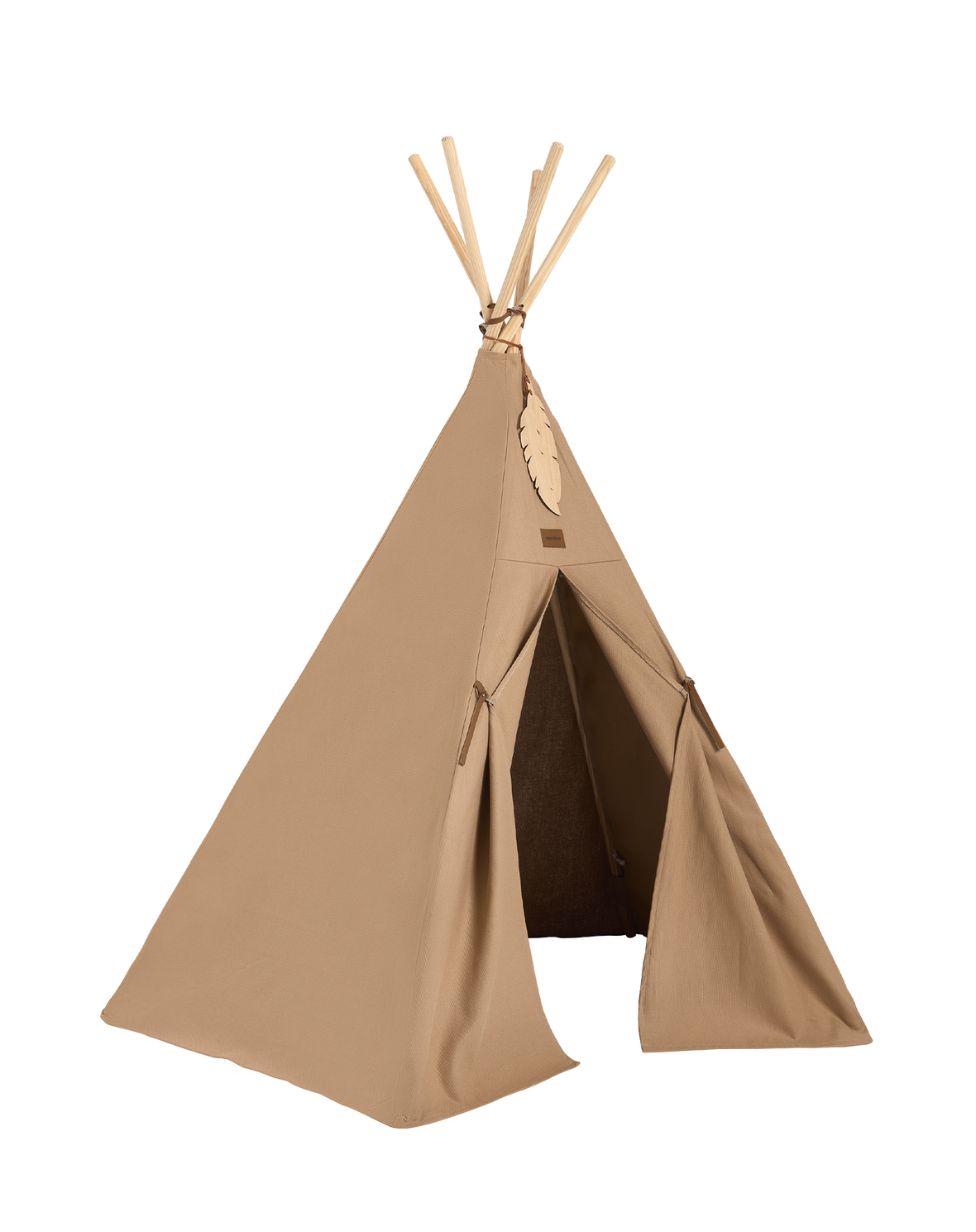 A beige Nobodinoz Tipi tent for kids in gender-neutral colour, kids tipi tent, children tipi tent, available in Singapore