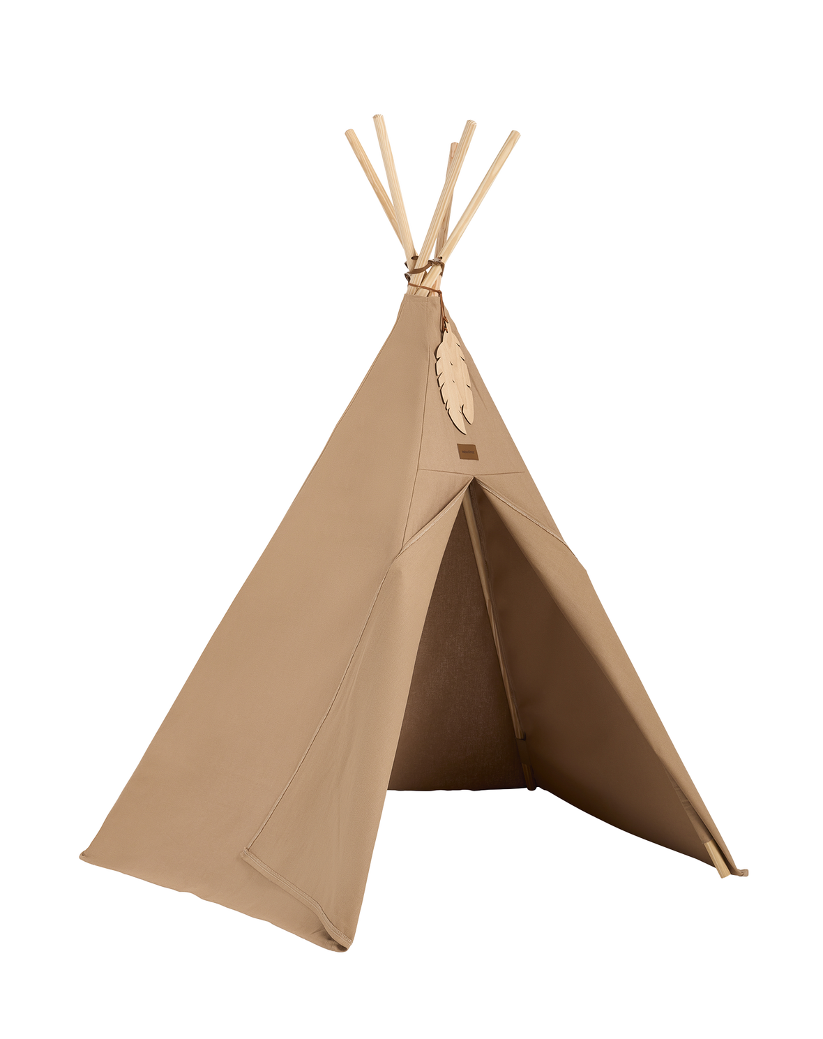 A beige Nobodinoz Tipi tent for kids in gender-neutral colour, kids tipi tent, children tipi tent, available in Singapore