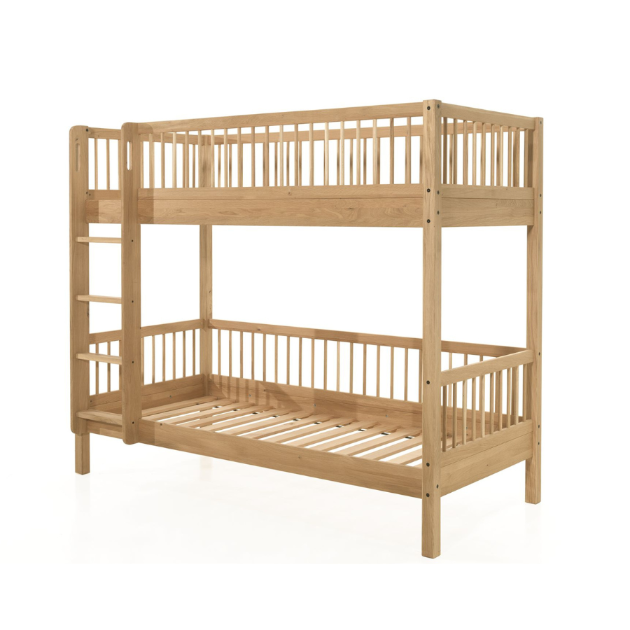 A two-story Forrest Oak Bunk Bed, convertible to 2 single beds, kids beds singapore, kids bunk bed singapore