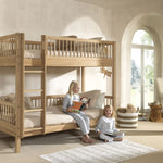 A two-story Forrest Oak Bunk Bed, convertible to 2 single beds, kids beds singapore, kids bunk bed singapore