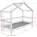 single house bed made from oak with a removable roof and railing on three sides, designed for children's rooms, available in Singapore. House Bed Canopy, kids house bed singapore, kids bed singapore