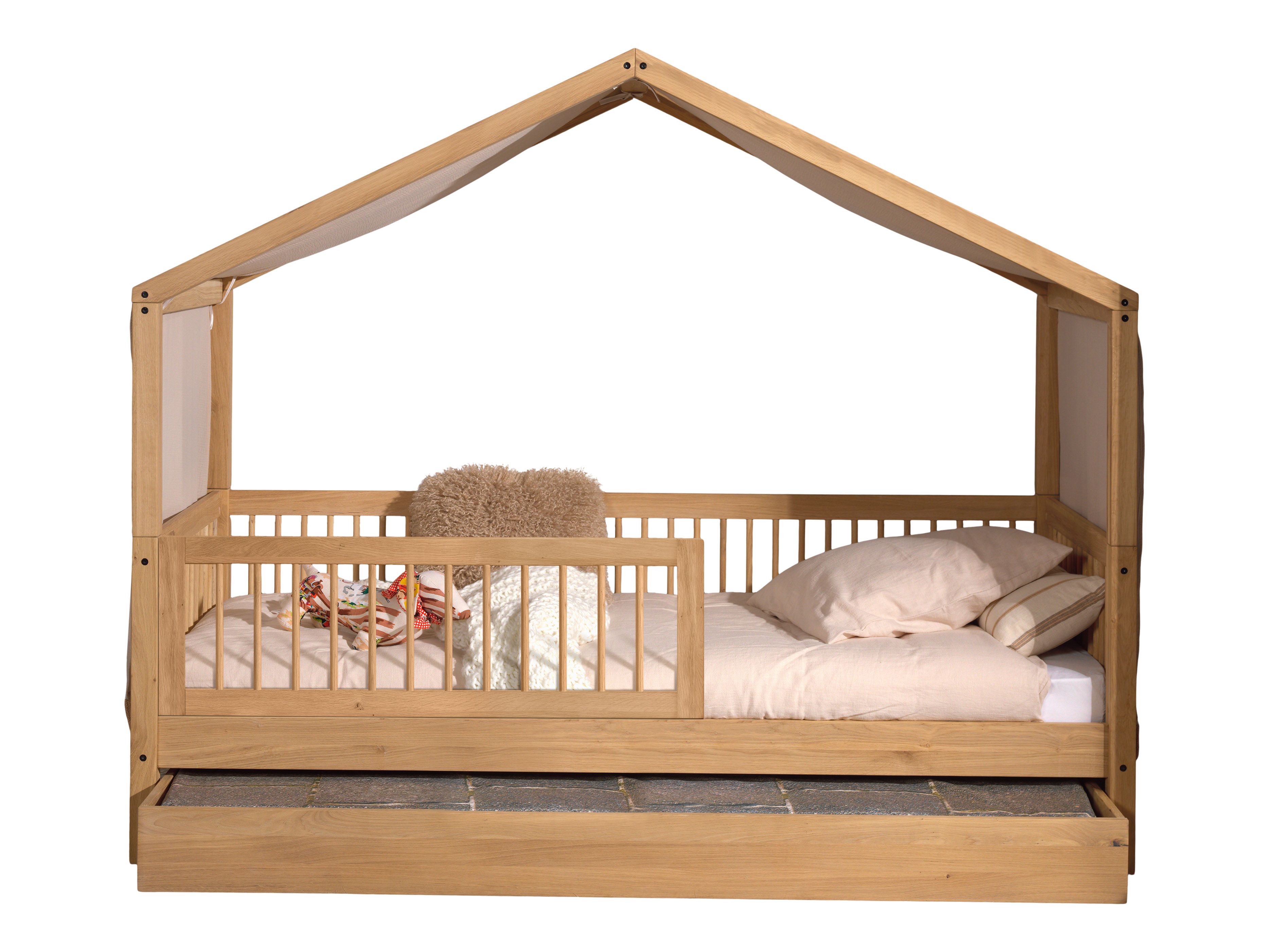 A beige oak safety rail for a child's bed, suitable for the Vipack Forrest House Bed, kids bed singapore