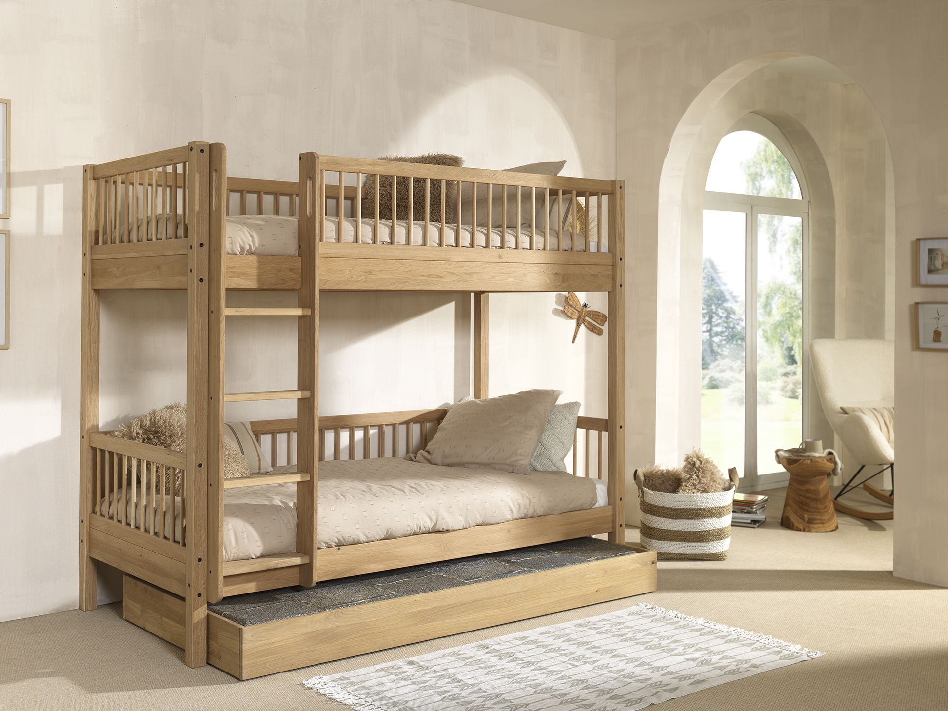 Wood Bunk Bed with trundle, drawer. Available in singapore, kids bed singapore, kids bunk bed singapore