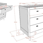 A three-drawer chest made of oak wood, with a natural wood finish and metal handles. available in singapore