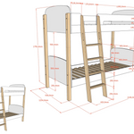 Kids bunk bed with white and wood accents, rounded corners for safety. kids bed singapore, kids bunk bed singapore