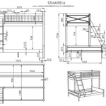 A white bunk bed with a top bed sleeps 1, and a lower bed sleeps 2. Available in Singapore, kids bunk bed singapore, kids bed singapore