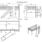 A white loft bed with a slide underneath the bed frame, featuring a ladder on the front side. available in Singapore, kids beds singapore, kids loft bed singapore, kids bed with slide