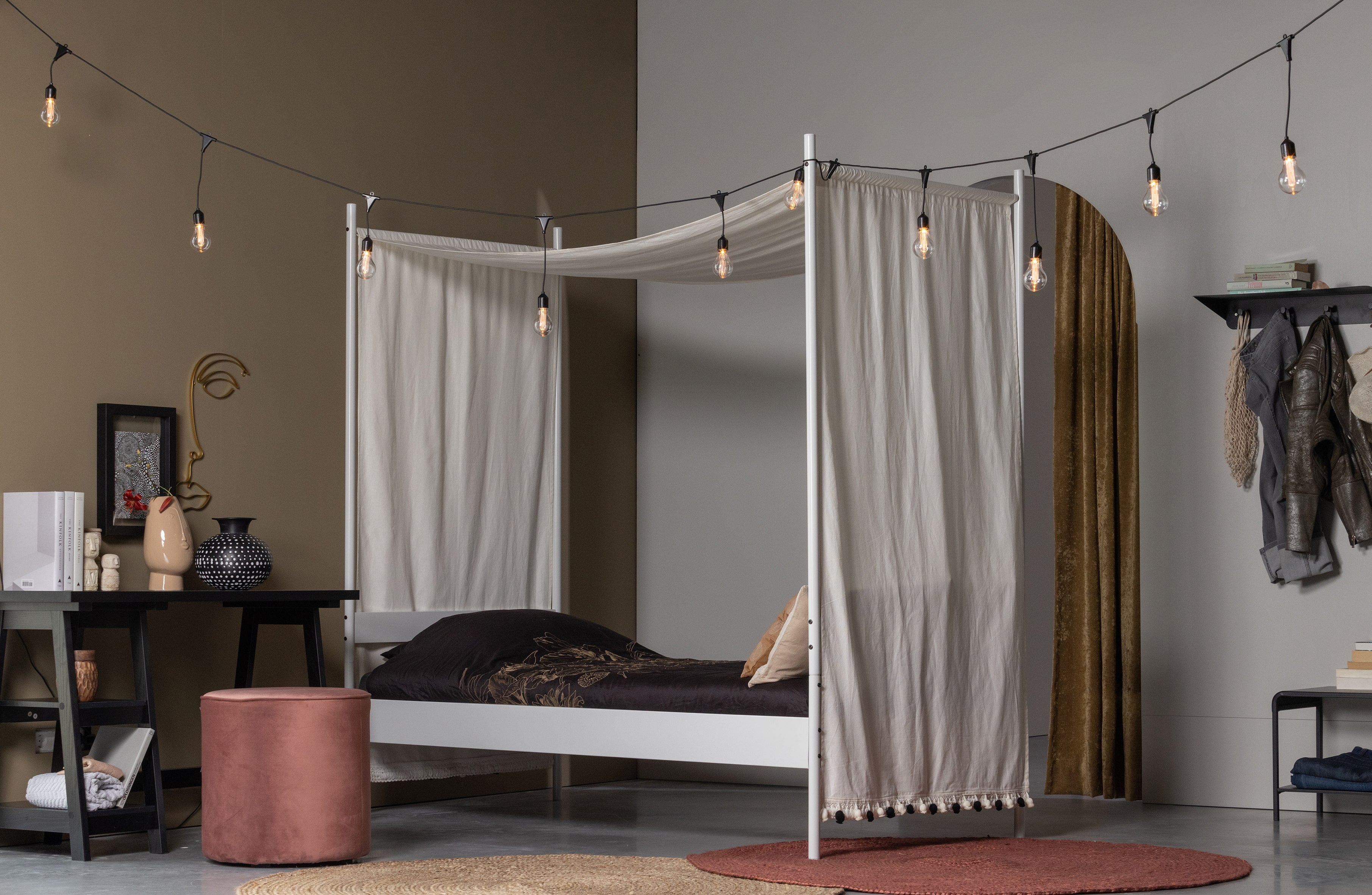 Pink velvet ottoman, pink seating, pink pouf, available in Singapore. Dresser chair