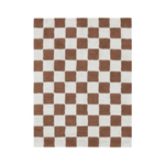 A rectangular rug with a traditional checkerboard pattern in toffee and cream colors, checkered rug, kids rug singapore
