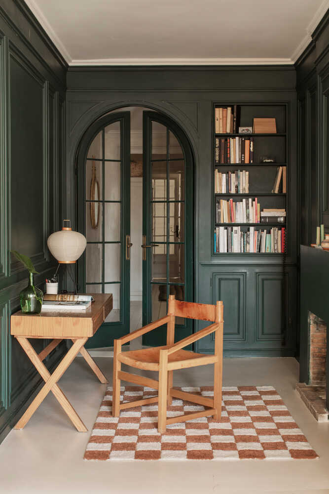 A rectangular rug with a traditional checkerboard pattern in toffee and cream colors, checkered rug, kids rug singapore