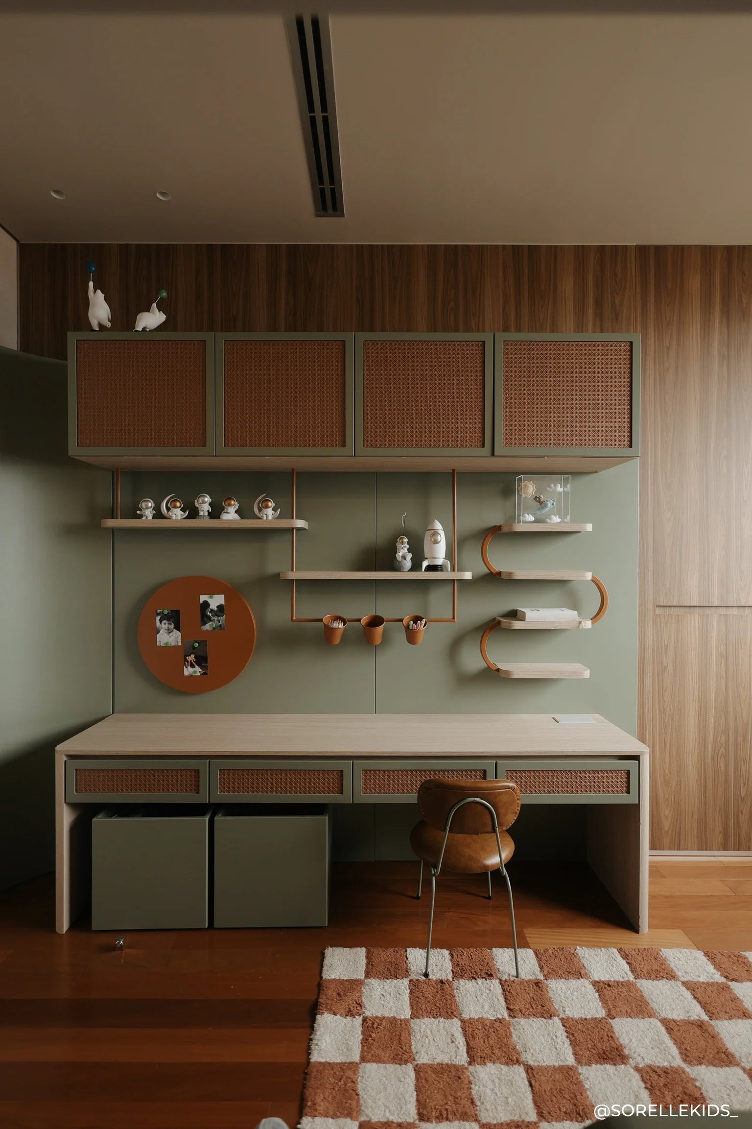 A rectangular rug with a traditional checkerboard pattern in toffee and cream colors, checkered rug, kids rug singapore